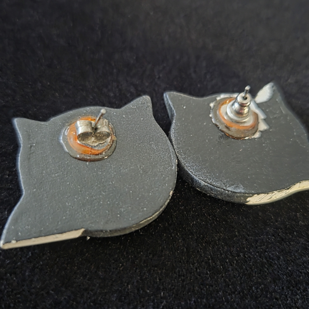 2 Pair! Vtg Whimsical Black Cat Earrings - Picture 7 of 11